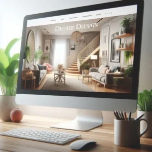 Computer monitor displaying a well designed interior design website
